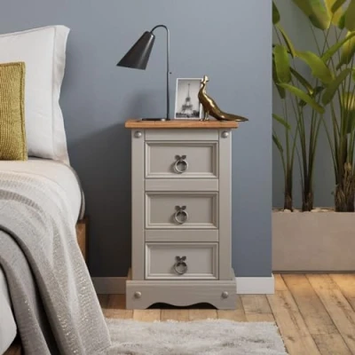 Image of Mercers Furniture Corona Grey Wax 3 Drawer Bedside