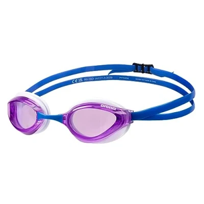 Image of Arena Unisex Python Racing Swim Goggles for Men and Women Anti Fog Non Mirror Lens Max Comfort Dual Strap, Violet/White/Blue