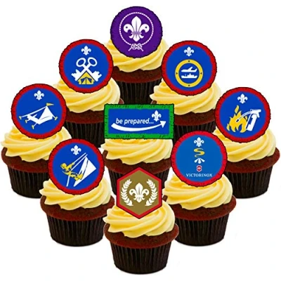 Image of Made4You Scout Badges Party Pack, Edible Cake Decorations Stand up Wafer Cupcake Toppers (72)