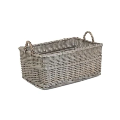 Image of Red Hamper Medium Shallow Antique Wash Storage Wicker Basket, Brown