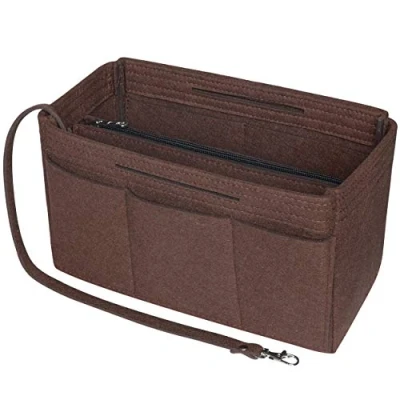 Image of Soyizom Felt Tote Handbag Purse Organiser 2in1 Bag Insert in Liner Pouch（Coffee，Large)