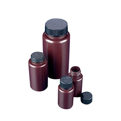 Image of AZLON BWP0500AP Plastic, Bottle, Wide Neck, Amber, Polypropylene, 500 ml (Pack of 10)