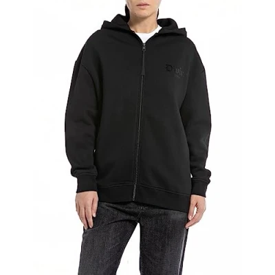 Image of REPLAY Adult W3108 Bonded Co/Pl Fleece Hooded Sweatshirt, Black 098, XL
