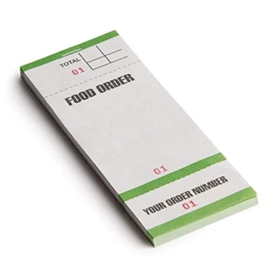 Image of Olympia Restaurant Bar Kitchen 100 Page Check Food Order Pads Single Leaf Paper with Tickets Pack of 50 63.5 x 152mm G522