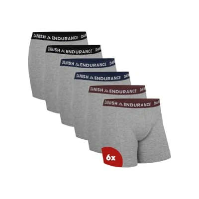 Image of DANISH ENDURANCE Mens Boxers, Boxer Shorts Men, Cotton Underwear, Multipack, Anti Chafing, Classic Fit, Trunks, 6 Pack Multicolor (2x Grey/Black, 2x Grey/Navy Blue, Grey/Bordeaux) L