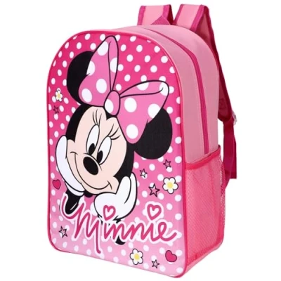 Image of Minnie Mouse Kids Backpack Large 40cm School Bag Girls Rucksack with Adjustable Straps &amp; Bottle Pocket Pink White