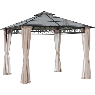 Image of Outsunny 3 X (M) Polycarbonate Gazebo, Hard Top Gazebo with Nettings &amp; Curtains