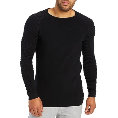 Image of Leif Nelson Men&#039;s Pullover Knit Sweater fine Crew Neck LN 20729 Black XX Large