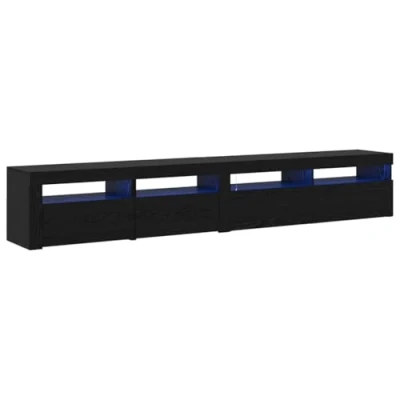 Image of vidaXL 2 pcs TV Cabinet with LED Lights in Black Oak and Engineered Wood, Stand 120x35x40cm Wood