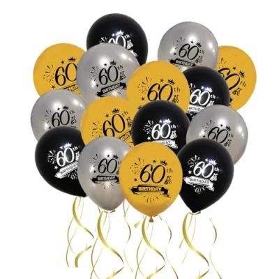 Image of Jwssor 60th Balloons,60th Birthday Balloons,15pcs Black Gold Silver Decorations for Men Women