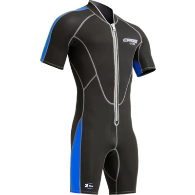Image of Cressi Lido Man Shorty Wetsuit Men&#039;s for Snorkelling, Swimming and Water Sports, 2mm Ultra Stretch Neoprene, Black/Blue, XL