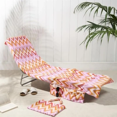 Image of Brentfords Beach Towel in a Bag, Soft Quick Dry Absorbent Lightweight Easy Storage with Pockets For Travel Poolside or Days, 75 x 215cm Orange Zigzag
