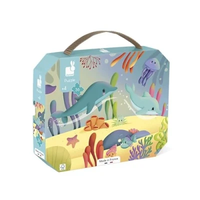 Image of Janod 36 pieces Puzzle Sea Animals Theme Panoramic Child Develops Patience and Concentration Made in France from 4 Years, J02554