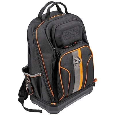 Image of Klein Tools Unisex&#039;s Tool Bag Tradesman Pro Extra Large 40 Pocket Electrician Jobsite Backpack with Molded Bottom, Black, Charging Port