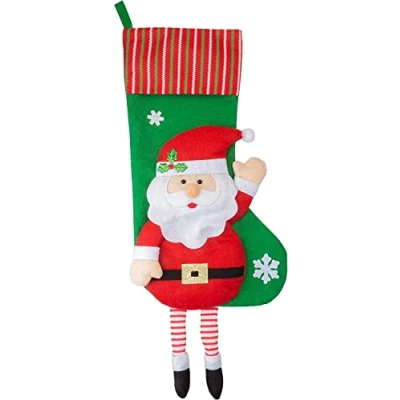 Image of VFM Long Leg Santa Design Christmas Stockings 54cm, Large, Jumbo, Traditional, Giant, Fluffy, Festive, Christmas, Xmas Eve, For Children