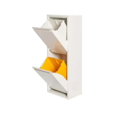 Image of WELL HOME MOBILIARIO &amp; DECORACIÓN 2 x 17L (34L) Matt White Metal Bin and Recycling Compartment