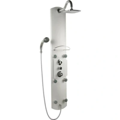 Image of Milano Baya Modern Exposed Aluminium Thermostatic Shower Tower Panel with Rainfall Head, Hand Handset and Body Jets Chrome