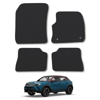 Image of Rubber Car Mats Compatible with Vauxhall Mokka E (2020 ) Tailored Fit Floor Set Accessory Black Custom 4 Pieces Clips Anti Slip Backing, Heavy Duty &amp; Waterproof