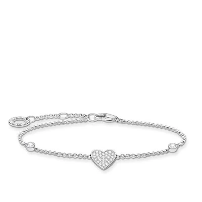 Image of Thomas Sabo Silver Heart Bracelet with Stones 925 Sterling Length 16 19cm