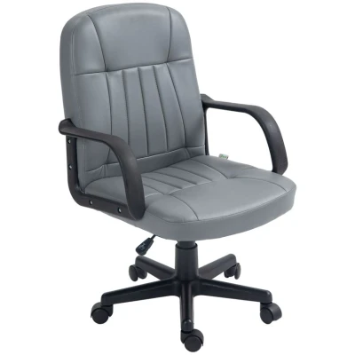 Image of HOMCOM Swivel Executive Chair PU Leather Computer Desk Office Furniture Grey
