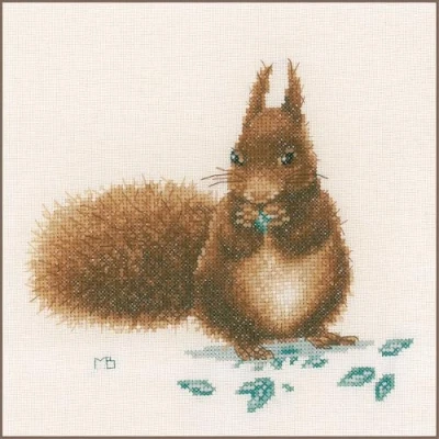 Image of Lanarte PN 0175673 MB Squirrel Counted Cross Stitch Kit, Cotton, Multi Colour, Approx. 20 x cm / 8&quot;