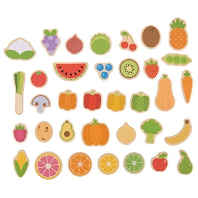 Image of Bigjigs Toys Wooden Fruit &amp; Vegetable Magnets 35 Piece Fridge Magnet Toy, Magnetic Play Food For Children, Storage Box Included, Age 3+ Year Olds