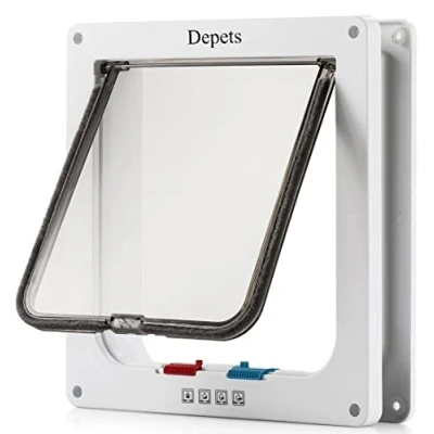 Image of Depets Large Cat Door (Outer Size 9.9&quot; x 9.2&quot;), 4 Way Locking Flap for Interior Exterior Doors, Weatherproof Pet Circumference &lt; 23&quot;