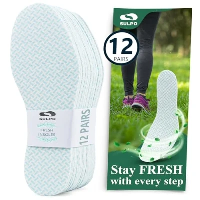 Image of SULPO 12 Pairs Thin insoles for Men and Women Comfort shoe against sweaty smelly feet Anti odour inserts with a fresh scent everyday shoes, sneakers 8 UK M / 42 EU