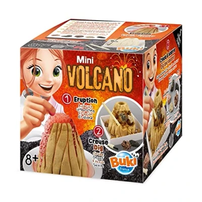 Image of Buki France Mini Volcano + Dig Kit. 2in1. Make your own Erupting PLUS up Volcanic Stones with the Kit Digging Tools. Kids STEM Toy Chemistry Set. Science Gift for Boys &amp; Girls 8+
