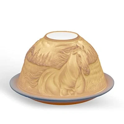 Image of Light Glow Tealight Candle Holder Horses LD90050, White, Approx. H8 x Ø12cm or H3.2&quot; Ø4.7&quot;