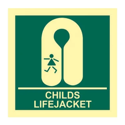 Image of &#039;Child&#039;s Lifejacket&#039; Sign, Flexible Photoluminescent Vinyl (150mm x 150mm)