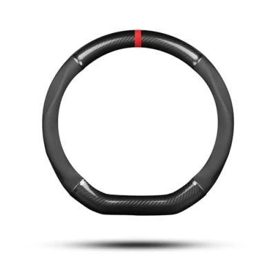 Image of Ergocar Car Steering Wheel Cover Non slip Protector Sport D shape Carbon Fiber &amp; PU Leather Universal For Diameter 38cm(15&quot;) (Black stripe U)