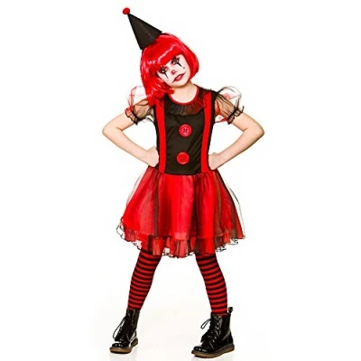 Image of Girls Freaky Scary Clown Halloween Fancy Dress Costume (5 7 years)
