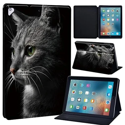Image of Leather slim lightweight Stand Cover Case for Apple New iPad 9.7 2018 2017(6th Gen, 5th Gen)/iPad Air 2/iPad Air/iPad Pro Tablet with Auto Wake/Sleep (Cat)