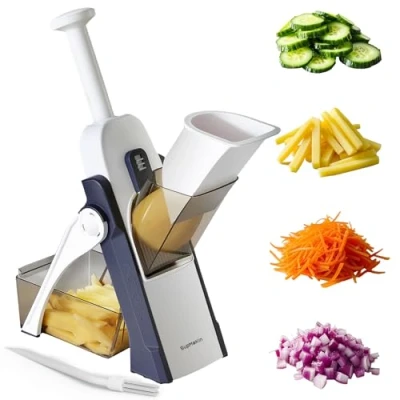 Image of SUPMAKIN Safest Mandoline Vegetable Slicer, Potato Chip Cutter, Multifunctional Veg Chopper with 4 Cutting Modes to Slice, Dice, Chop, Julienne, Best Kitchen Gadgets Once for All Blue