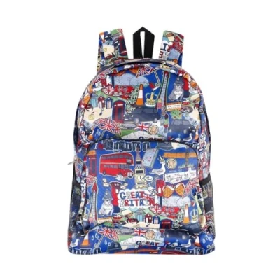 Image of ECO CHIC Lightweight Foldable Water Resistant Backpack Rucksack Folds into Pouch for Storage (Great Britain Navy)