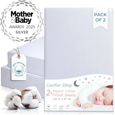 Image of Chicco nexttome Crib Sheets 51x85cm Fully Fitted and 100% Organic Cotton Completely Natural Grey Set of 2 Ultra soft Comfortable Tutti Bambini Cozee Next To Me