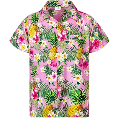 Image of King Kameha Funky Hawaiian Shirt Kids Boys, Shortsleeve, Print Pineapple Flowers, Lightpink, 10