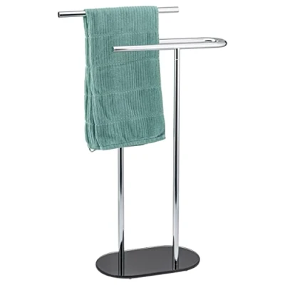 Image of bremermann Freestanding 2 Bar Glass Base Towel Rail Stand Rack (Black)