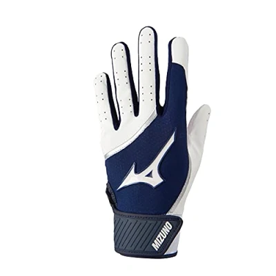Image of Mizuno MVP Adult Baseball Batting Glove, White Navy, Small