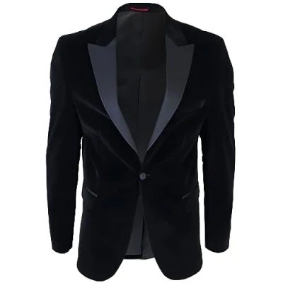 Image of Mens Black Velvet Tuxedo Blazer Satin Peak Lapels Dinner Jacket Wedding Prom Tie 48