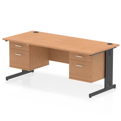 Image of Impulse 1800x800 Desk Oak/Black Cable Managed Leg 2x2 Drawer Fixed Ped