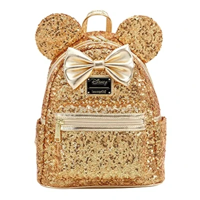 Image of Loungefly X LASR Exclusive Disney Yellow Gold Sequin Minnie Mini Backpack
