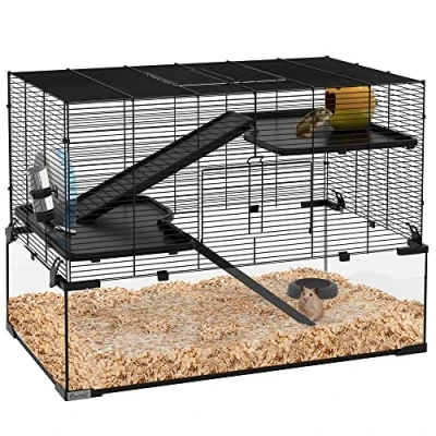 Image of PawHut 3 Tiers Hamster Cage w/Deep Glass Bottom, Dish, Hut, 78.5 x 48.5 57cm