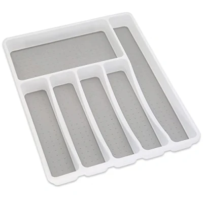 Image of Addis Premium Soft touch 6 Compartment kitchen Cutlery Drawer Utensil Organiser Tray, White &amp; Grey new Sections