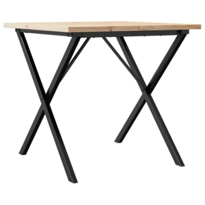 Image of vidaXL Solid Pine Wood &amp; Cast Iron Dining Table 90x90x75.5 cm Square Brown for Living Room/Kitchen