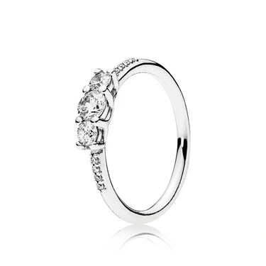 Image of PANDORA Timeless Women&#039;s Sterling Silver Clear Three Stone Ring, Size 58, No Box
