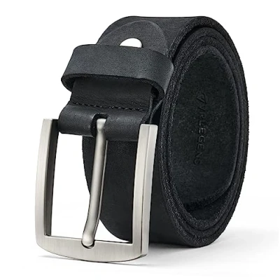Image of VRLEGEND Belts for Men Leather Cowboy Work Jeans Belt 100% Full Grain Jeans,Casual,Cowboy &amp; Wear with Gift Box (For 44&quot; 46&quot; Waist, Black)
