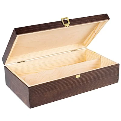 Image of Creative Deco Brown Wooden Wine Box with Clasp 2 Bottles 35x20x10cm Natural Wood Holder Bottle Gift Christmas Xmas Storage Chest Presentation