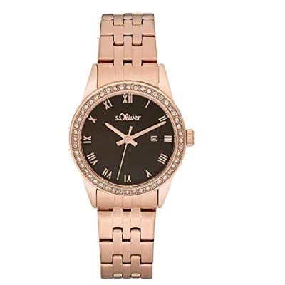 Image of s.Oliver wrist watch ladies quartz analog, with stainless steel bracelet, rose color, 5 bar water resistant, comes in watches gift box, 2033563